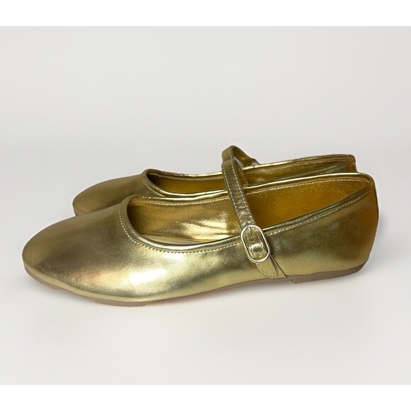 ZARA‎ Gold Mary Jane Ballet Flats Metallic Shoes Women US 7.5 EU 38 NEW - Picture 3 of 11